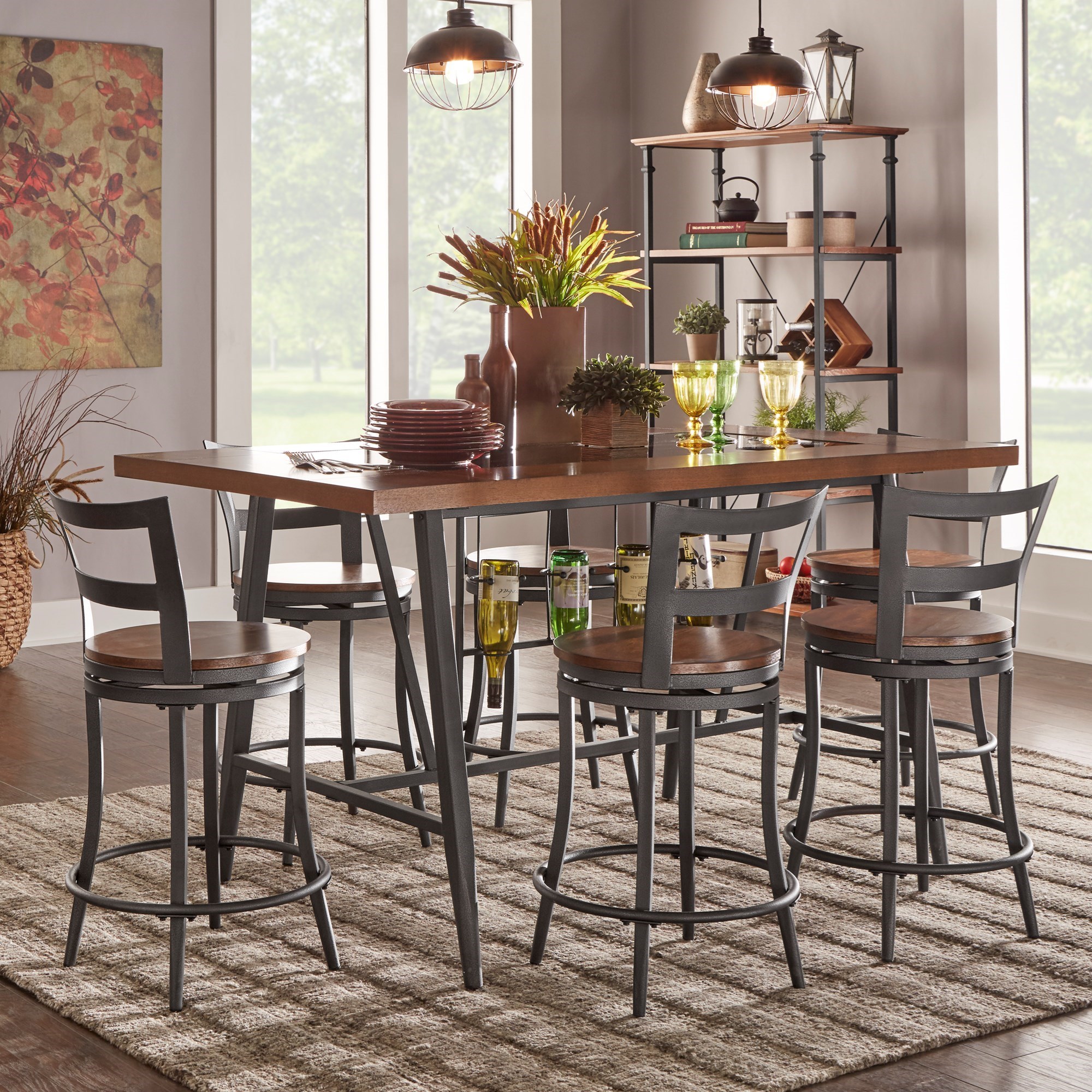 Homelegance Furniture Selbyville 548936+36G+6x24 Contemporary Counter Height Table and Chair